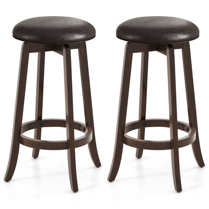 Set of 2 24/29 Inch Upholstered PU Leather Bar Stool with 360° Swivel Round Seat-24 Inch
