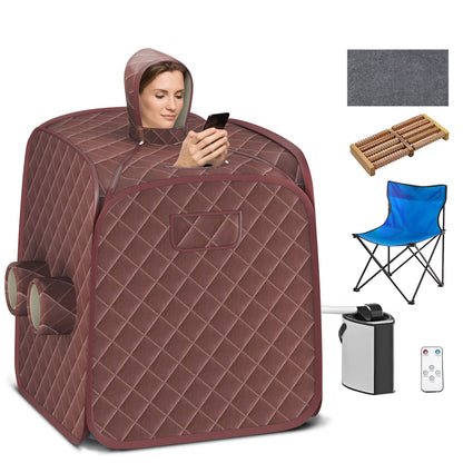 800W 2 Person Portable Steam Sauna Tent SPA with Hat Side Holes 3L Steamer-Black