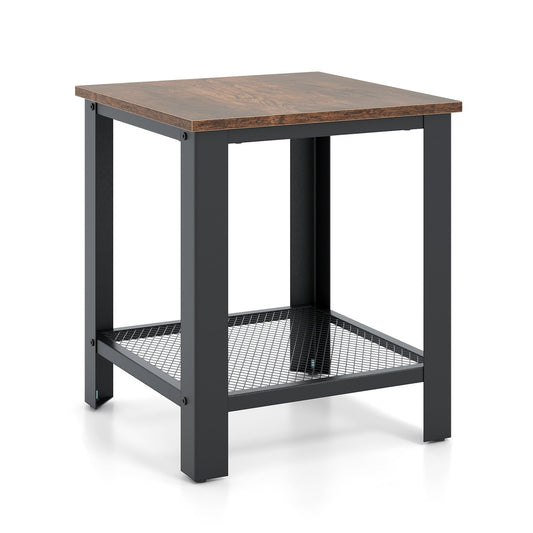 Industrial End Table 2-Tier Side Table-Black
