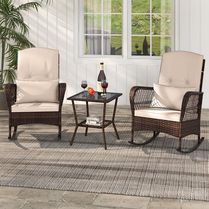 3 Pieces Rocking Bistro Set with 2-Tier Coffee Table-Navy