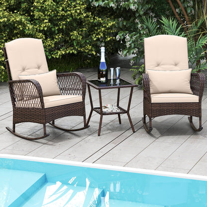 3 Pieces Rocking Bistro Set with 2-Tier Coffee Table-Navy