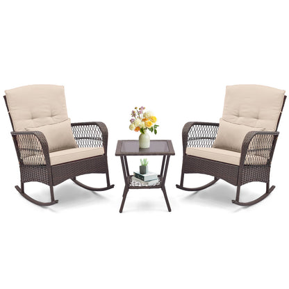 3 Pieces Rocking Bistro Set with 2-Tier Coffee Table-Navy