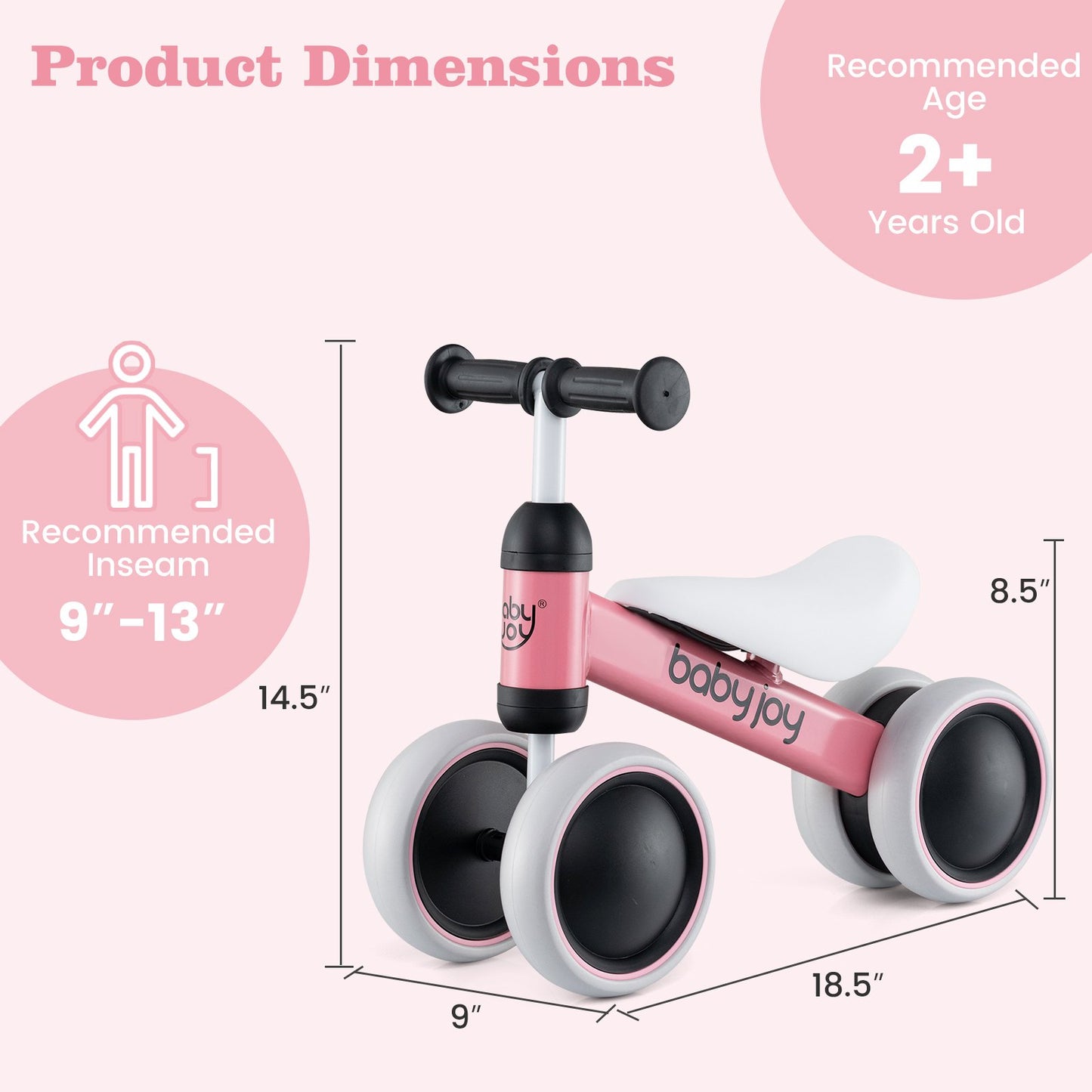 Baby Balance Bike for 2 Years Old Boys Girls No Pedal 4 Wheels-Blue