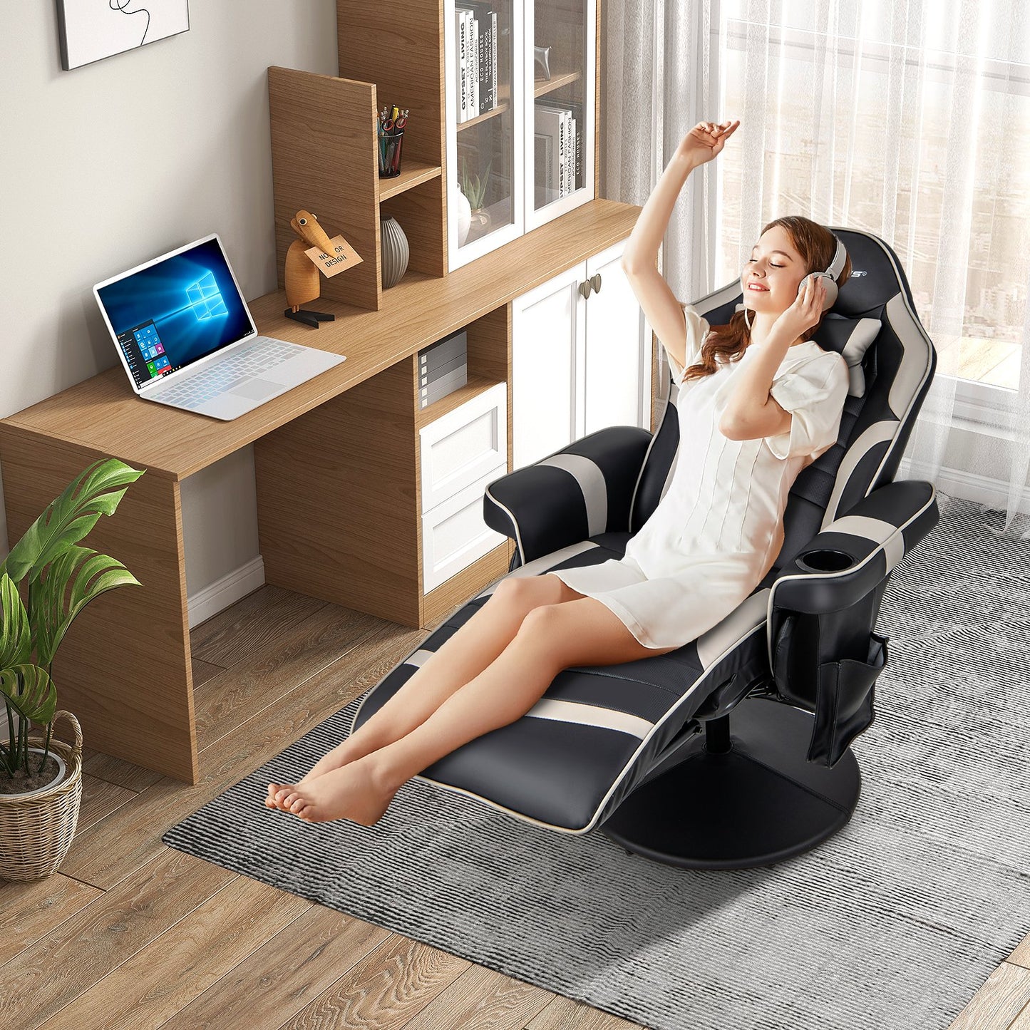 Massage Video Gaming Recliner Chair with Adjustable Height-Black