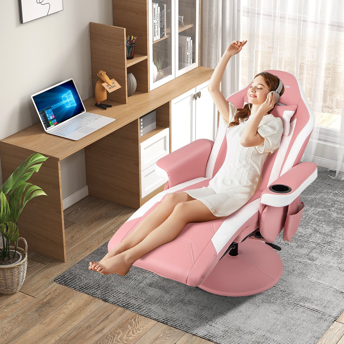Massage Video Gaming Recliner Chair with Adjustable Height-Black