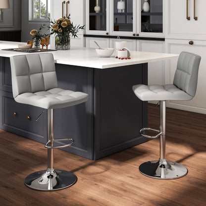 Set of 2 Square Swivel Adjustable PU Leather Bar Stools with Back and Footrest-Black