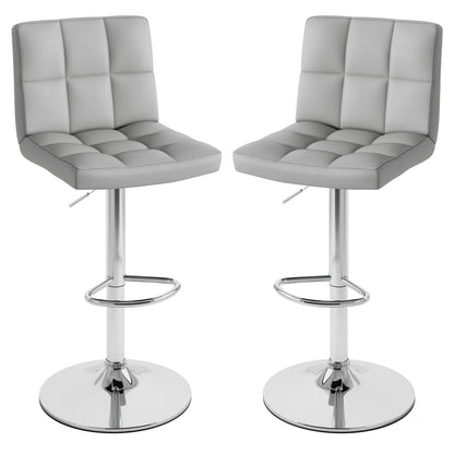 Set of 2 Square Swivel Adjustable PU Leather Bar Stools with Back and Footrest-Black