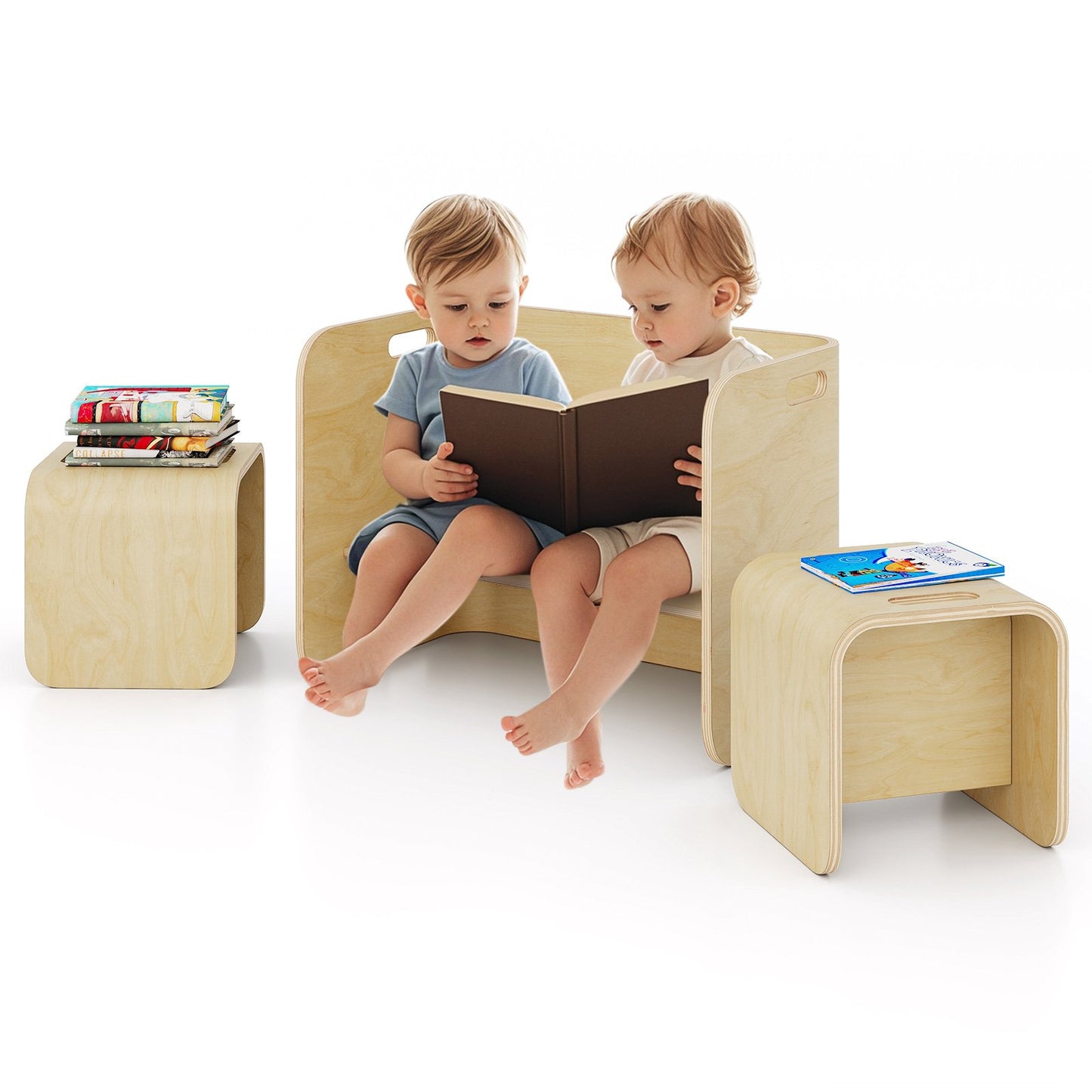 3 Pieces Kids Wooden Table and Chair Set-Gray