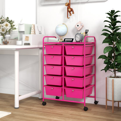 10-Drawer Rolling Storage Cart-Beige & Gray