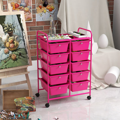 10-Drawer Rolling Storage Cart-Beige & Gray