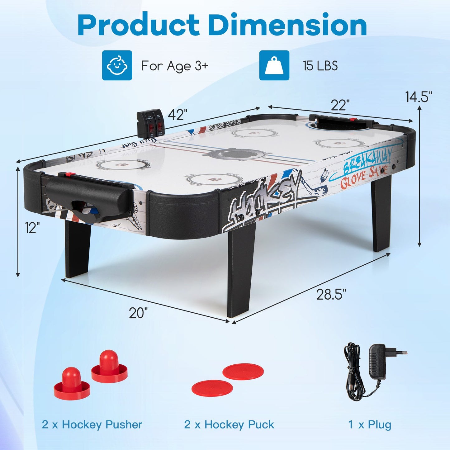 42 Inch Air Powered Hockey Table Top Scoring 2 Pushers