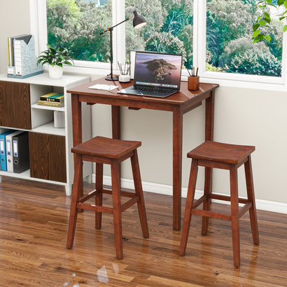 3-Piece Bar Table Set with Pub Table and 2 Saddle Stools-Espresso