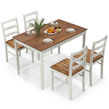 5-Piece Wooden Dining Set with Rectangular Table and 4 Chairs-Coffee and White