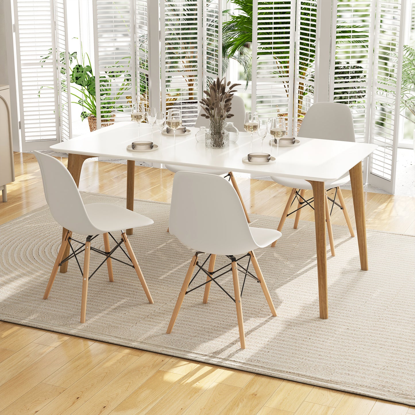 Set of 4 Modern Dining Side Chair Wood Legs-Black