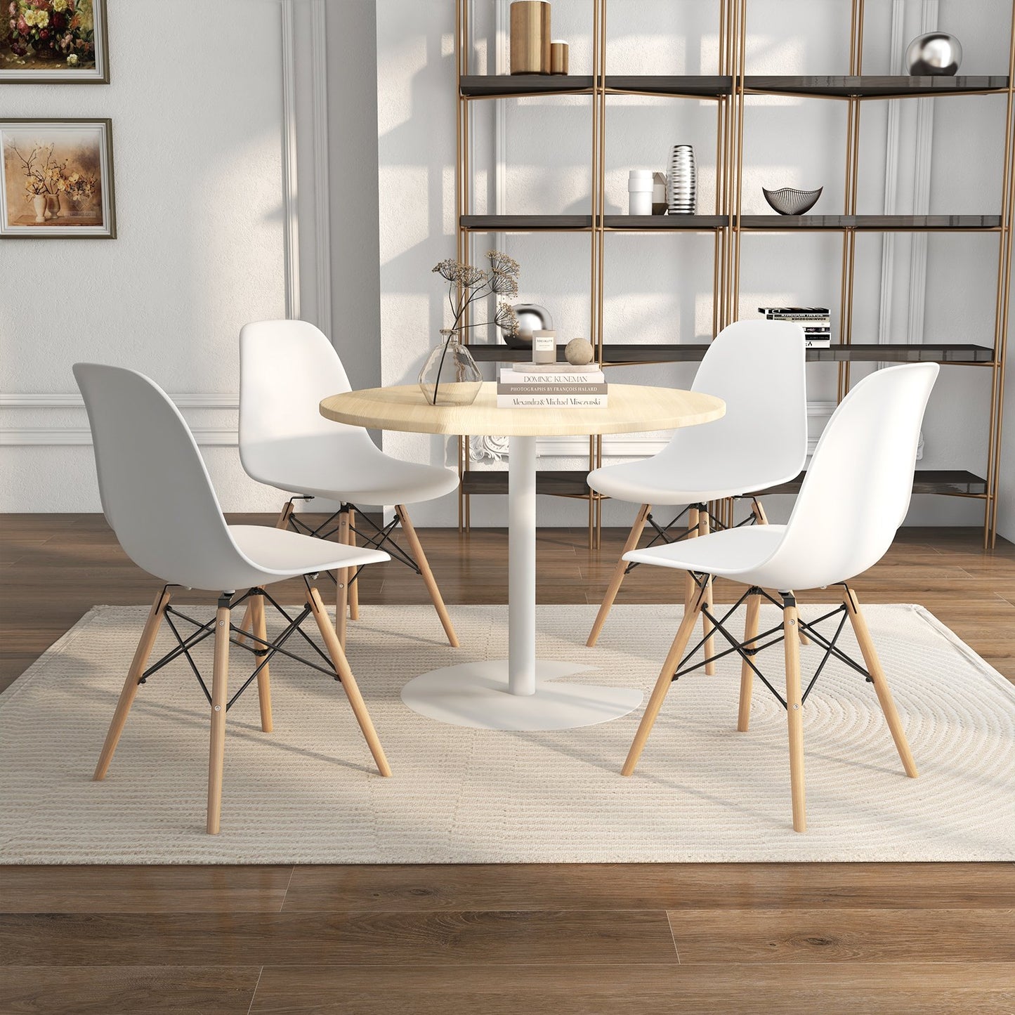 Set of 4 Modern Dining Side Chair Wood Legs-Black