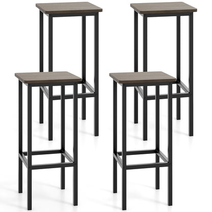 Set of 4 Bar Stool Set 26 Inch Bar Chair with Metal Legs and Footrest-Gray