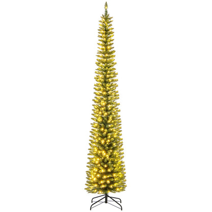 5/6/7/8/9 Feet Pre-lit Pencil Artificial Christmas Tree with 150/180/200//300/400 Warm White LED Lights-7 ft