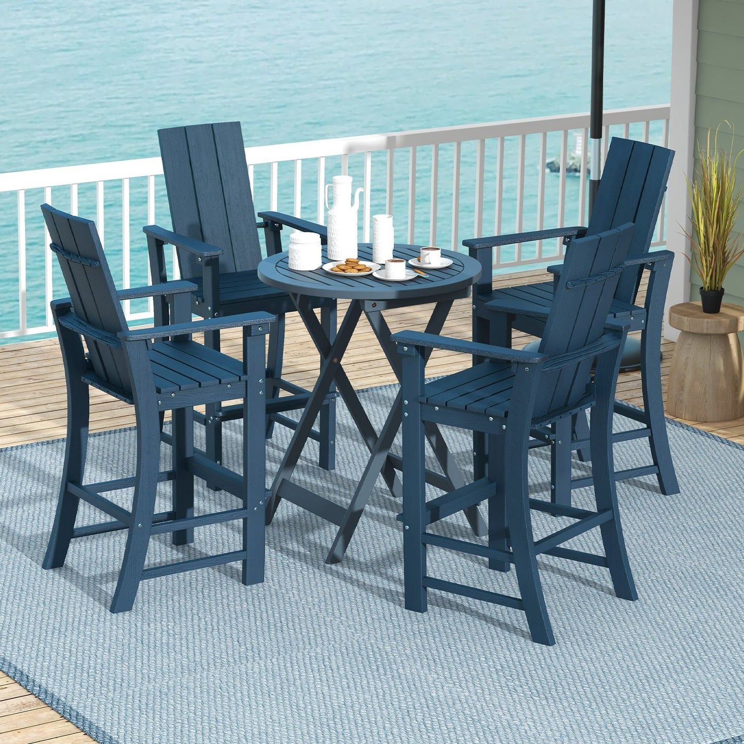 Tall Adirondack Chair Outdoor Bar Stool with Ergonomic Backrest for Backyard-Black