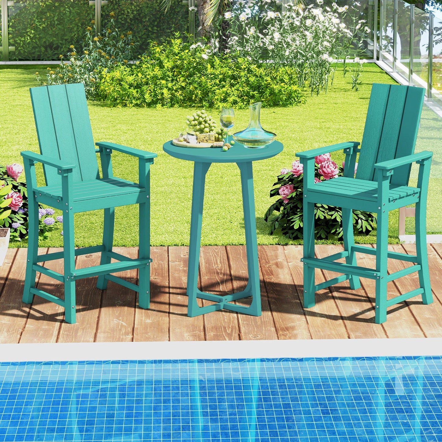 Tall Adirondack Chair Outdoor Bar Stool with Ergonomic Backrest for Backyard-Black