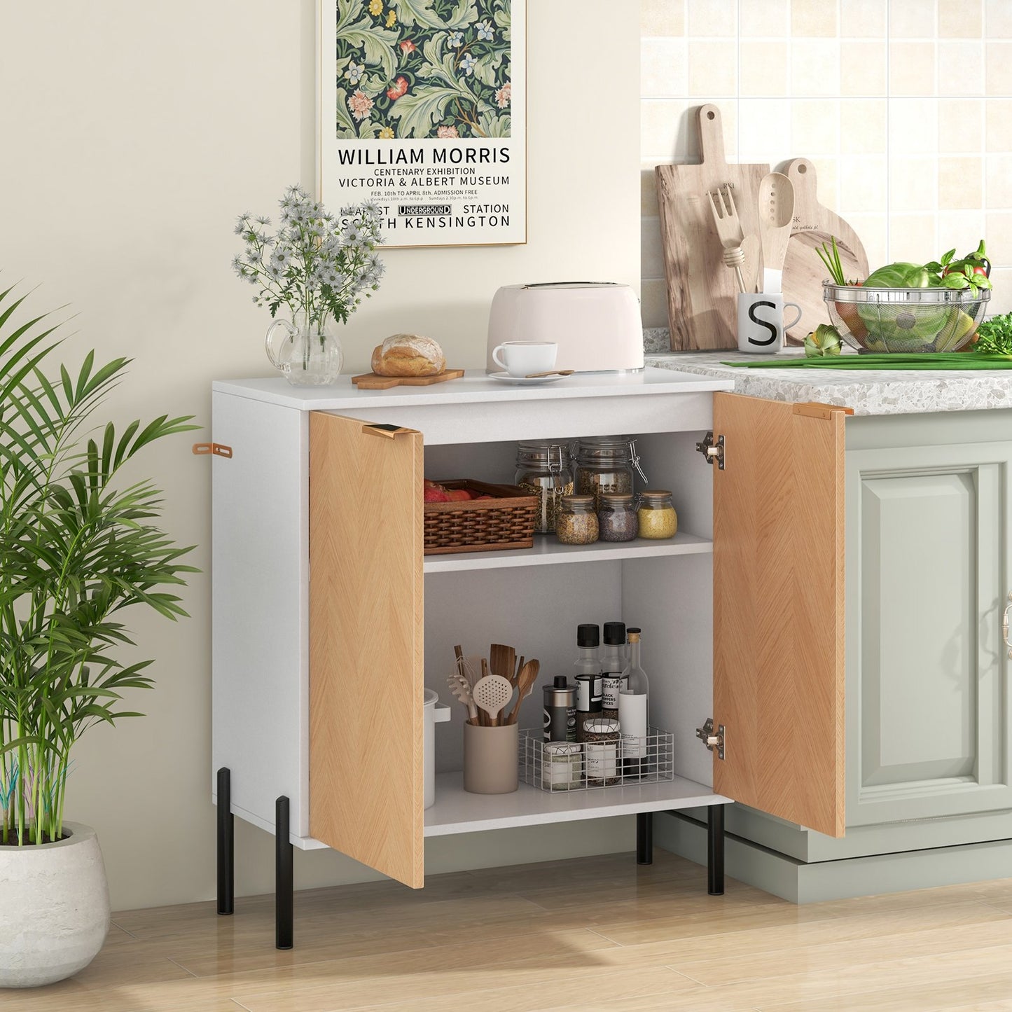 2-Door Buffet Cabinet Sideboard with Shelf and Metal Legs-Black