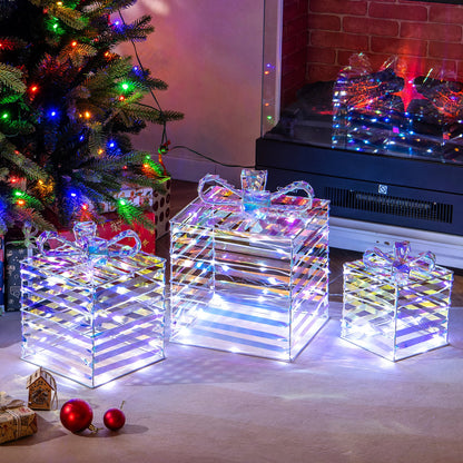 Set of 3 Christmas Lighted Gift Boxes with Bows and Plug