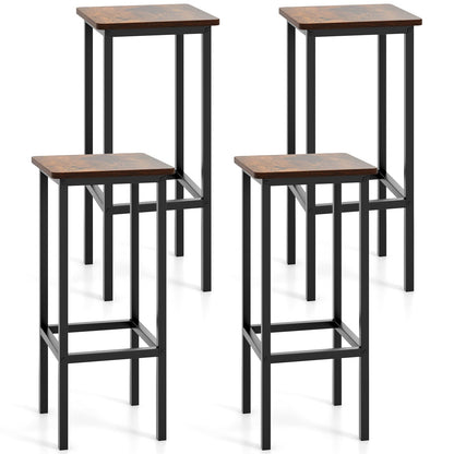 Set of 4 Bar Stool Set 26 Inch Bar Chair with Metal Legs and Footrest-Gray