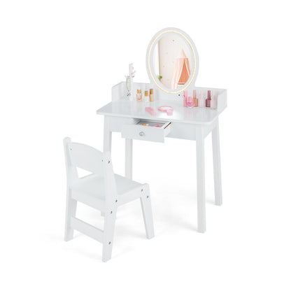Kids Vanity Set with Lighted Mirror-Pink