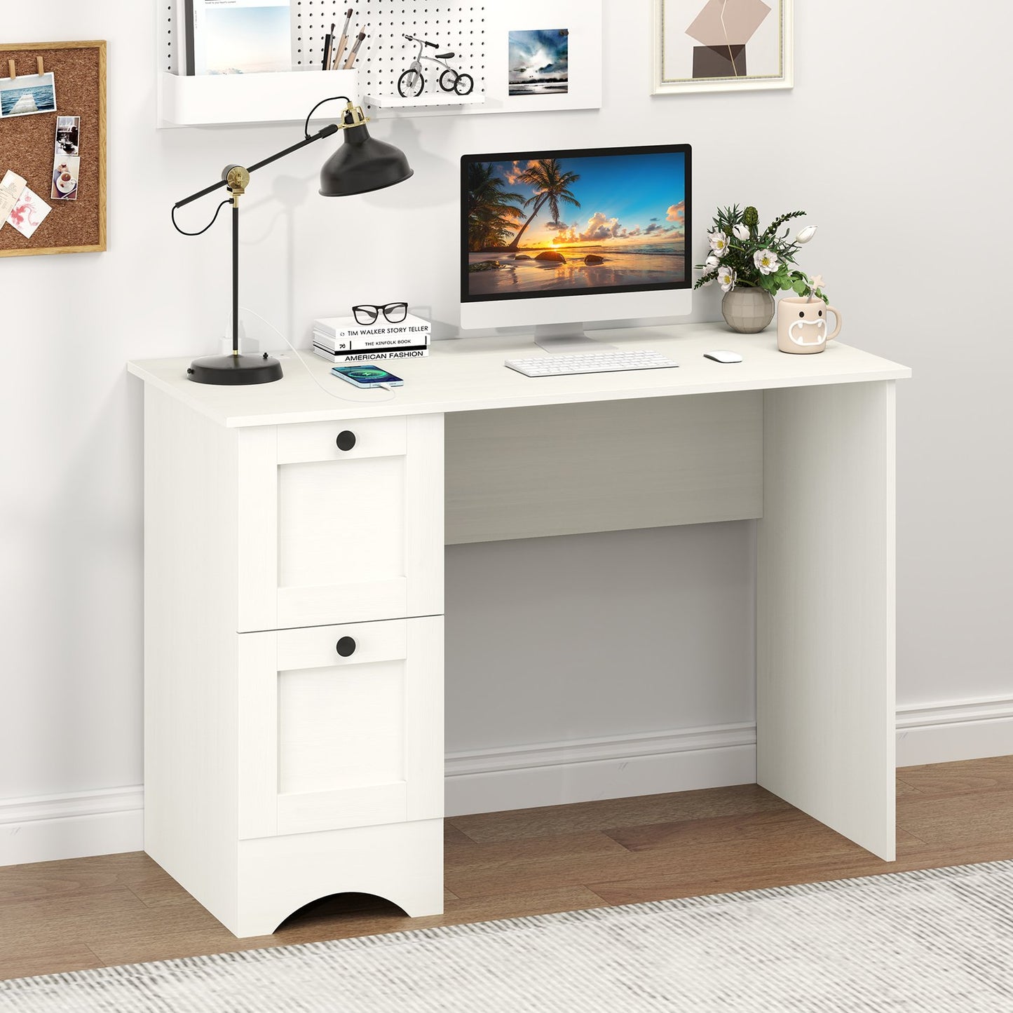 Wooden Computer Desk Workstation with 3 Drawers for Home and Office-Rustic Brown