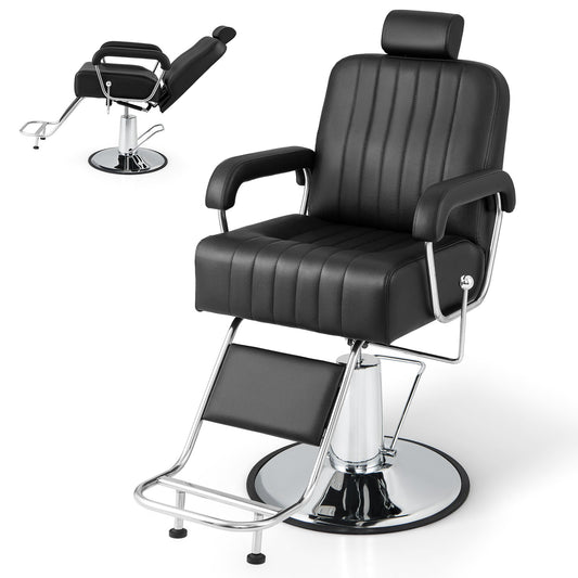 360 Degrees Swivel Salon Hydraulic Barber Chair with Adjustable Headrest and Reclining Backrest-Black