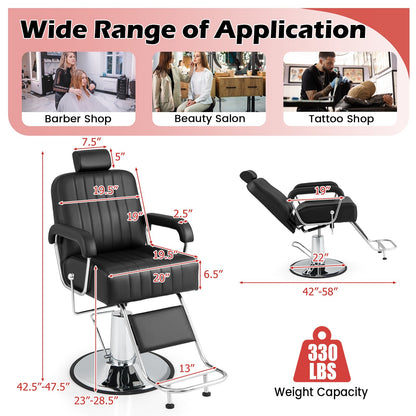 360 Degrees Swivel Salon Hydraulic Barber Chair with Adjustable Headrest and Reclining Backrest-Black