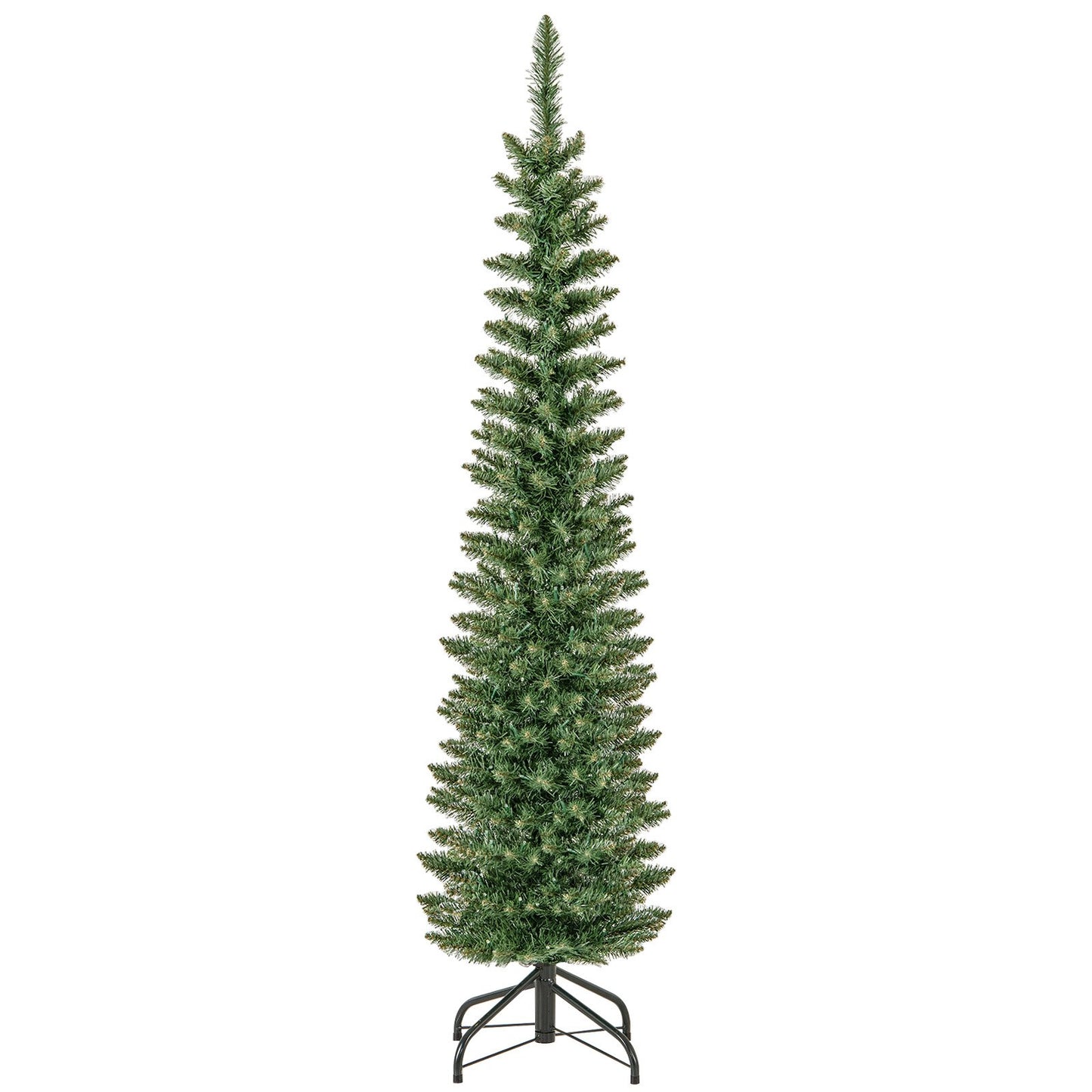 5/6/7/8/9 Feet Pre-lit Pencil Artificial Christmas Tree with 150/180/200//300/400 Warm White LED Lights-7 ft