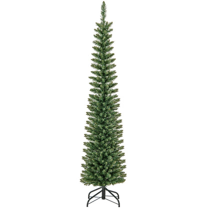 5/6/7/8/9 Feet Pre-lit Pencil Artificial Christmas Tree with 150/180/200//300/400 Warm White LED Lights-7 ft