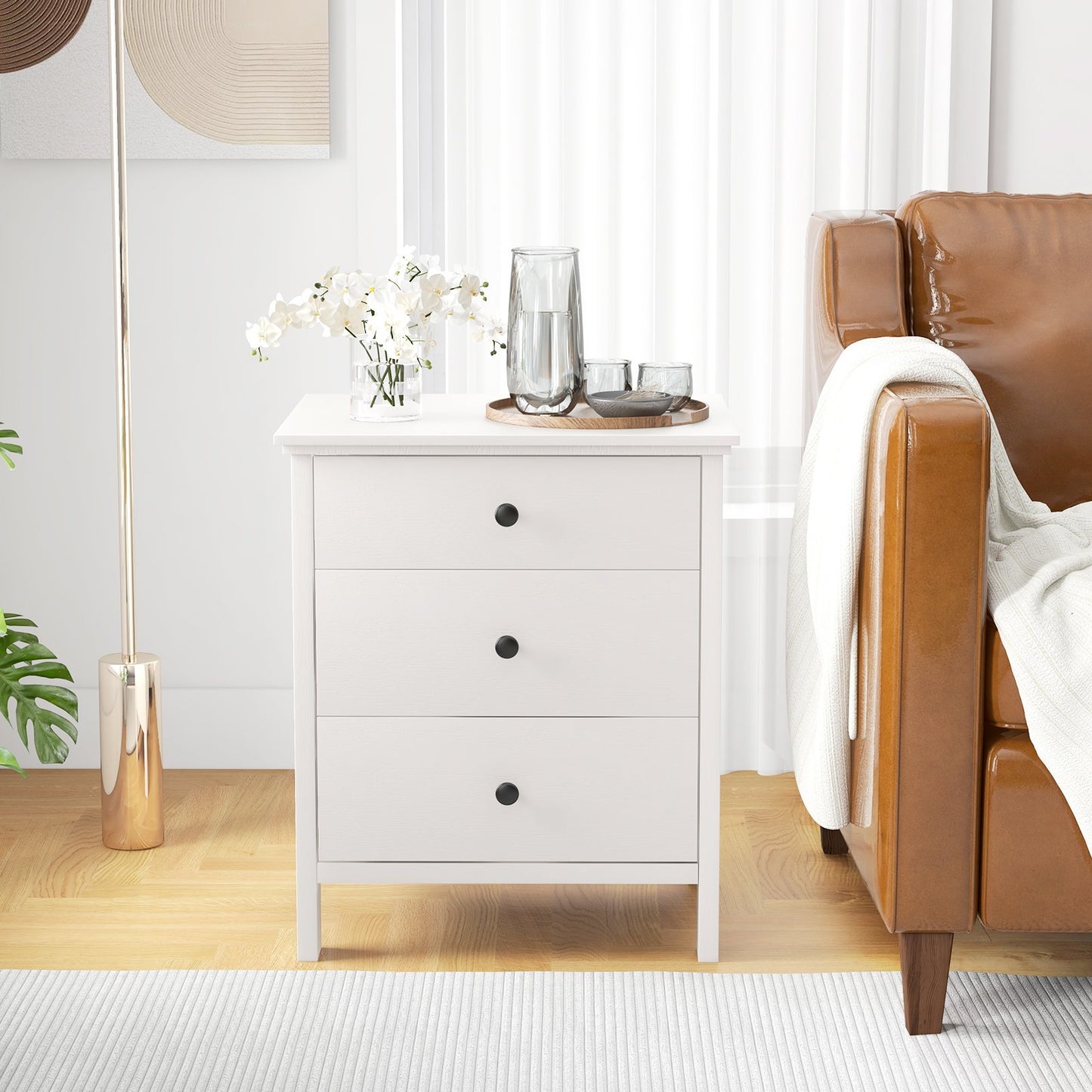 3-Drawer Wooden Nightstand Modern Bedside Table-Black