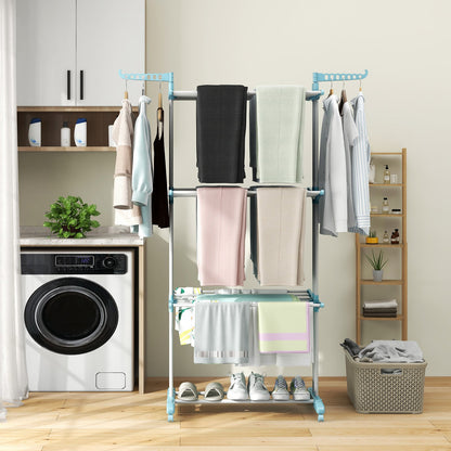 4-tier Clothes Drying Rack with Rotatable Side Wings and Collapsible Shelves-Blue