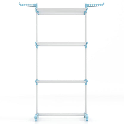 4-tier Clothes Drying Rack with Rotatable Side Wings and Collapsible Shelves-Blue