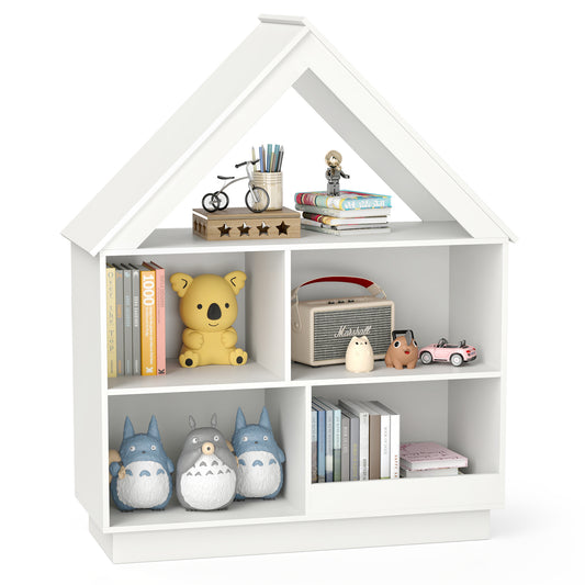 3-Tier House-Shaped Toy Storage Organizer with Open Shelves-White