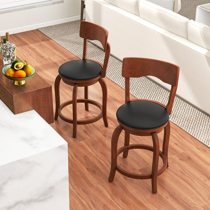 Swivel Bar Stools Set of 2 with Rubber Wood Frame and Upholstered Seat-29 Inch
