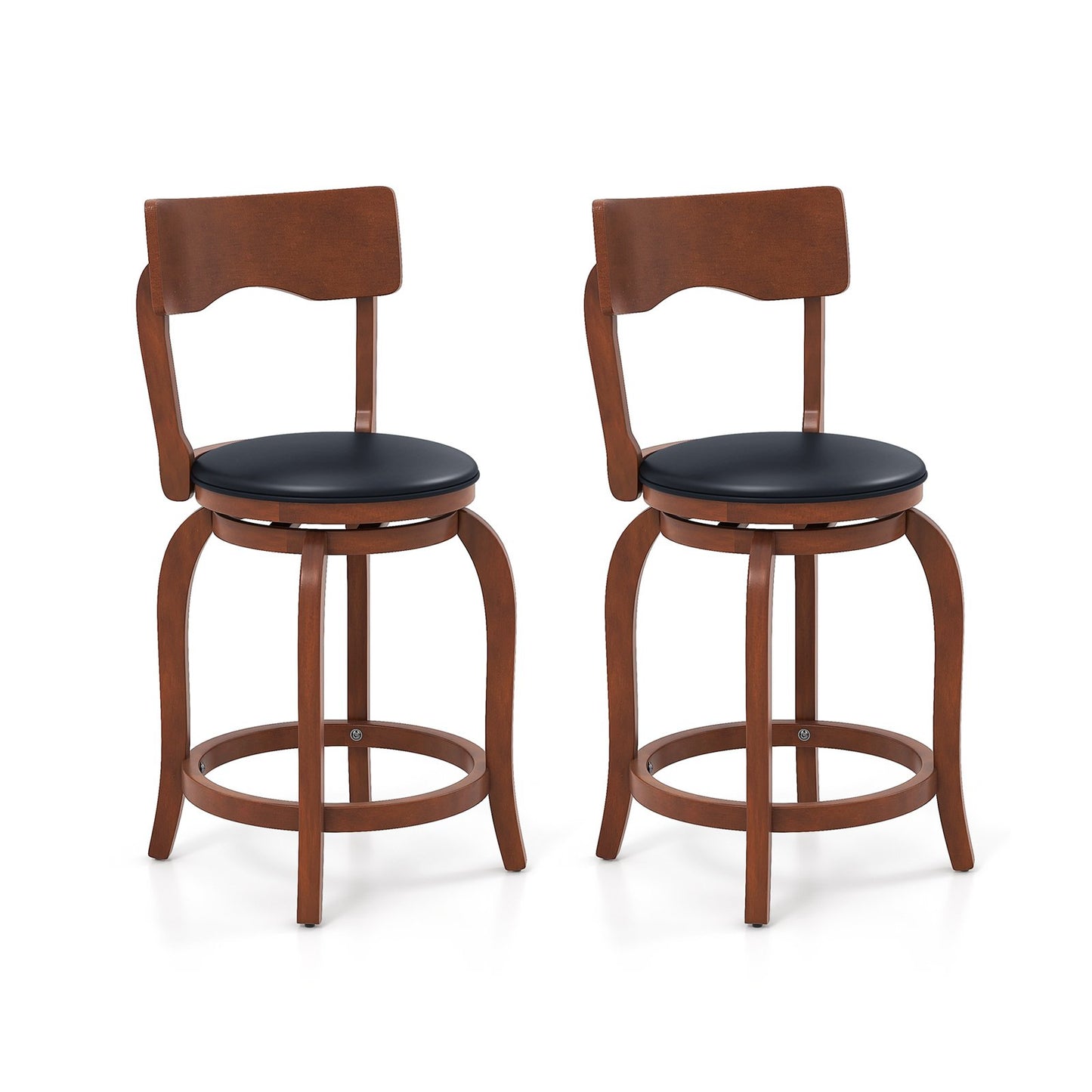 Swivel Bar Stools Set of 2 with Rubber Wood Frame and Upholstered Seat-29 Inch