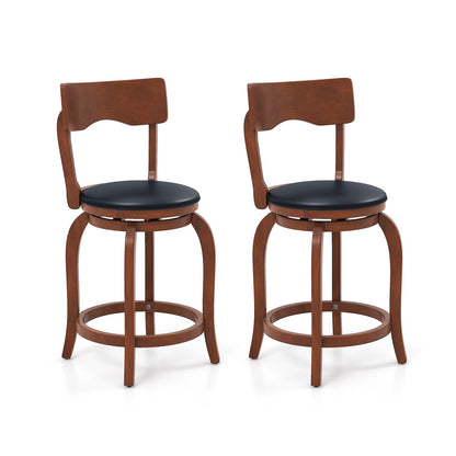 Swivel Bar Stools Set of 2 with Rubber Wood Frame and Upholstered Seat-29 Inch
