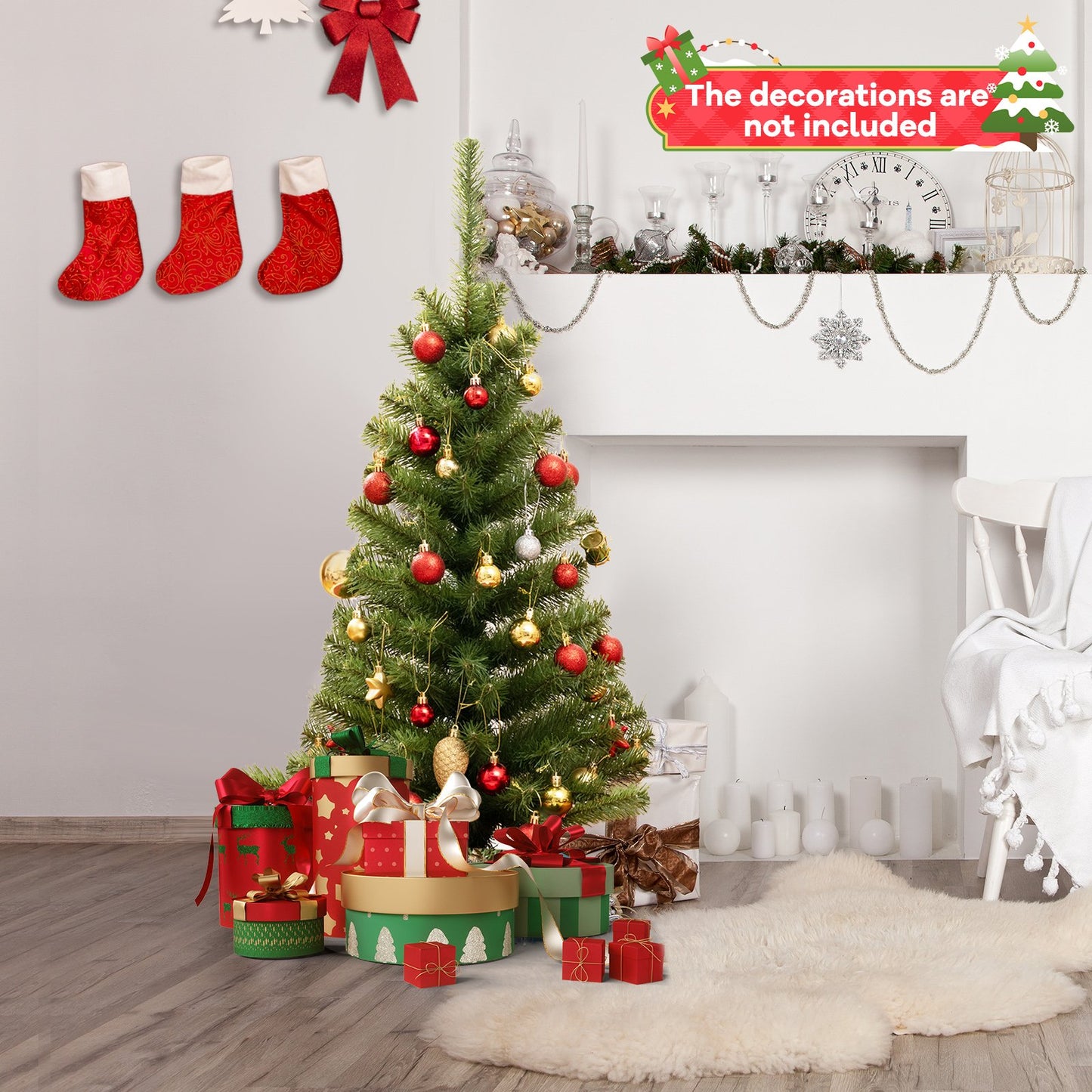 36 Inch Unlit Artificial Christmas Mini Tree with Plastic Stand-Green