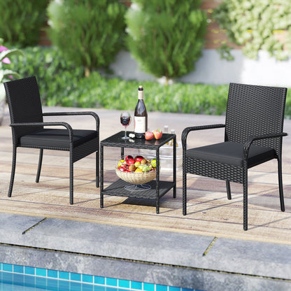 3 Piece Patio Furniture Set with Seat Cushions and Tempered Glass Tabletop-Beige