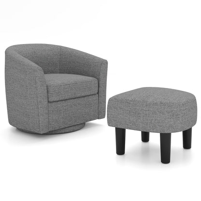 Modern Club Swivel Accent Chair with Ottoman Footrest Curved Backrest-Brown