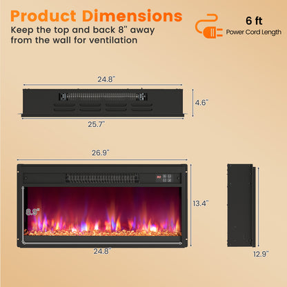 26-inch electric fireplace insert with remote control, 1500W, for home heating and ambiance by Wilsons Home Store.