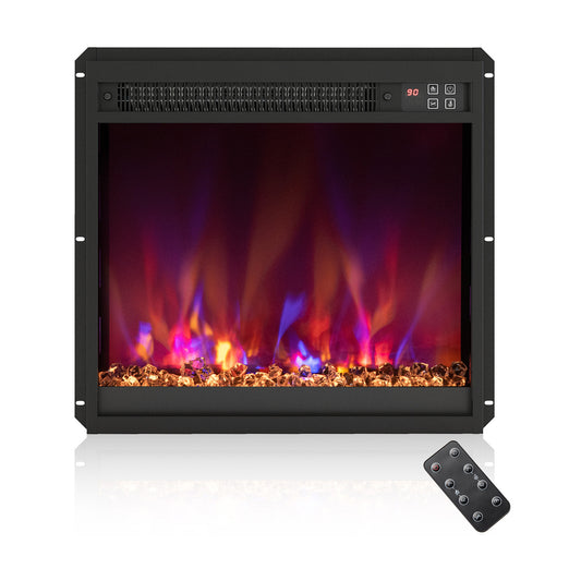 18-inch electric fireplace insert with remote control, 1500W, black finish, suitable for climate control and home heating.