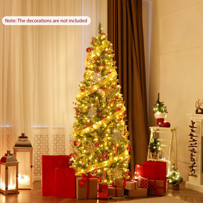 Pre-lit Artificial Pencil Christmas Tree with Pine Cones and Red Berries-7 ft