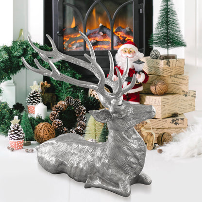 Standing Reindeer Statue Aluminum Deer Sculpture for Indoors Christmas Decor-Black