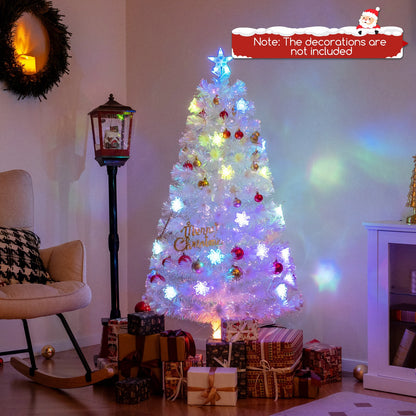 5/6/7 Feet Pre-Lit White Artificial Christmas Tree with Iridescent Leaves-7 ft