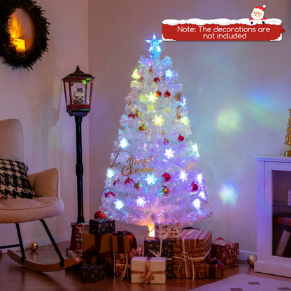 5/6/7 Feet Pre-Lit White Artificial Christmas Tree with Iridescent Leaves-5 Feet