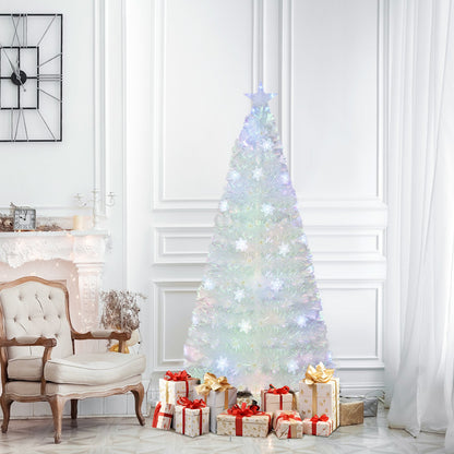 5/6/7 Feet Pre-Lit White Artificial Christmas Tree with Iridescent Leaves-7 ft