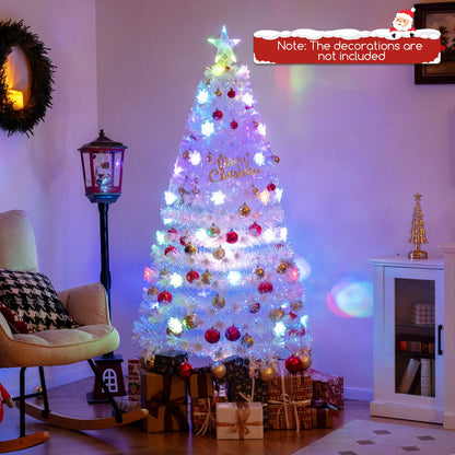 5/6/7 Feet Pre-Lit White Artificial Christmas Tree with Iridescent Leaves-7 ft